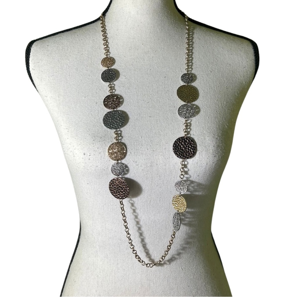 BOLD Elements Women’s Silver and Gold Asymmetrical Disc Design Necklace